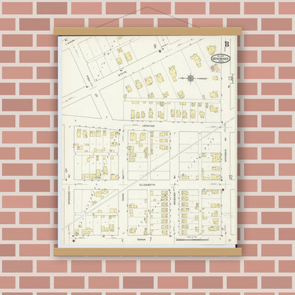 Old map wall art mockup — magnetic wood frame on brick wall — Sanborn Fire Insurance Map from Menominee, Menominee County, Michigan (1913), Sheet #0008