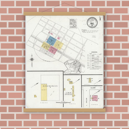 Old map wall art mockup — magnetic wood frame on brick wall — Sanborn Fire Insurance Map from Rice, Navarro County, Texas (1921) - Complete Map Set