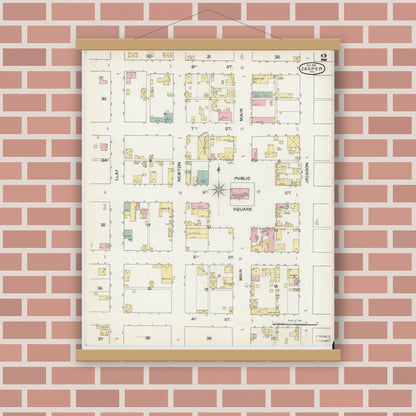 Old map wall art mockup — magnetic wood frame on brick wall — Sanborn Fire Insurance Map from Jasper, Dubois County, Indiana (1892), Sheet #0002