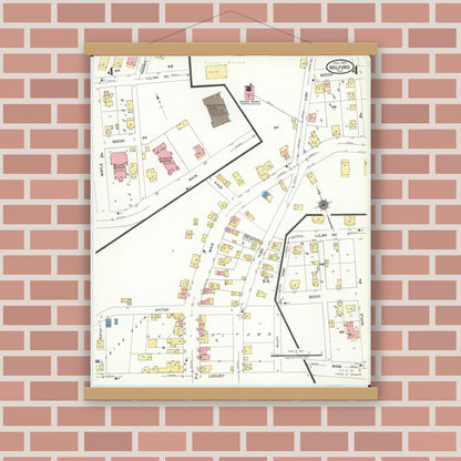 Old map wall art mockup — magnetic wood frame on brick wall — Sanborn Fire Insurance Map from Milford, Clermont And Hamilton County, Ohio (1925), Sheet #0004