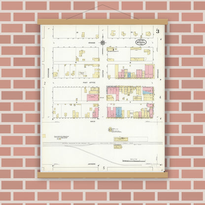 Old map wall art mockup — magnetic wood frame on brick wall — Sanborn Fire Insurance Map from Weimar, Colorado County, Texas (1912), Sheet #0003