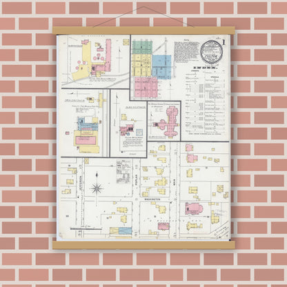 Old map wall art mockup — magnetic wood frame on brick wall — Sanborn Fire Insurance Map from Fulton, Callaway County, Missouri (1895), Sheet #0001