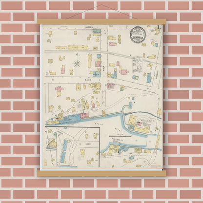 Old map wall art mockup — magnetic wood frame on brick wall — Sanborn Fire Insurance Map from Brownville, Jefferson County, New York (1895) - Complete Map Set