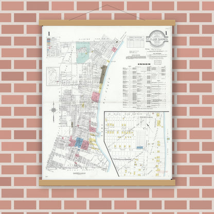 Old map wall art mockup — magnetic wood frame on brick wall — Sanborn Fire Insurance Map from Saint Clair Shores, Macomb County, Michigan (1933) - Complete Map Set