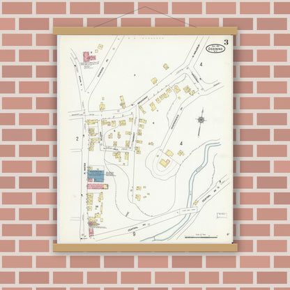 Old map wall art mockup — magnetic wood frame on brick wall — Sanborn Fire Insurance Map from Ossining, Westchester County, New York (1911), Sheet #0003