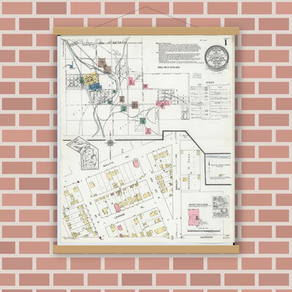 Old map wall art mockup — magnetic wood frame on brick wall — Sanborn Fire Insurance Map from Caspian, Iron County, Michigan (1922), Sheet #0001