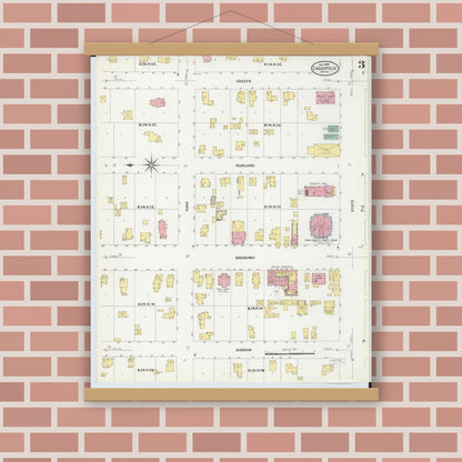 Old map wall art mockup — magnetic wood frame on brick wall — Sanborn Fire Insurance Map from Cassopolis, Cass County, Michigan (1909), Sheet #0003