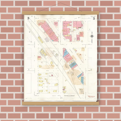 Old map wall art mockup — magnetic wood frame on brick wall — Sanborn Fire Insurance Map from Perry, Dallas County, Iowa (1947), Sheet #0003
