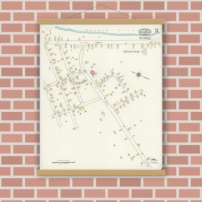 Old map wall art mockup — magnetic wood frame on brick wall — Sanborn Fire Insurance Map from Agawam, Hampden County, Massachusetts (1920), Sheet #0003