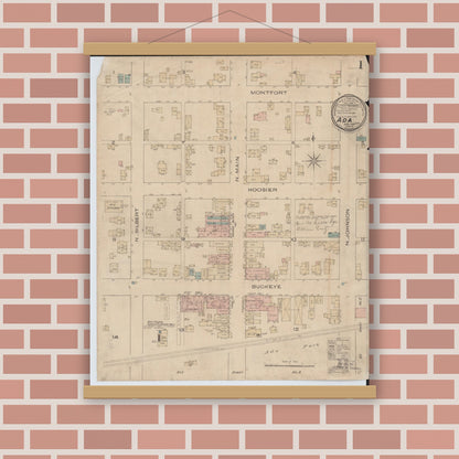 Old map wall art mockup — magnetic wood frame on brick wall — Sanborn Fire Insurance Map from Ada, Hardin County, Ohio (1885) - Complete Map Set