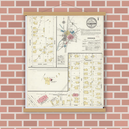 Old map wall art mockup — magnetic wood frame on brick wall — Sanborn Fire Insurance Map from Columbus Grove, Putnam County, Ohio (1911), Sheet #0001