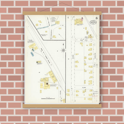 Old map wall art mockup — magnetic wood frame on brick wall — Sanborn Fire Insurance Map from Wayland, Steuben County, New York (1908), Sheet #0006