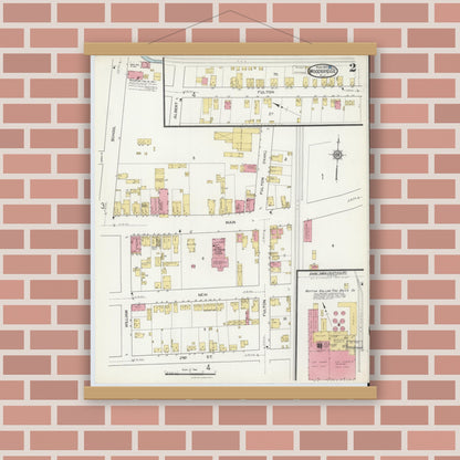 Old map wall art mockup — magnetic wood frame on brick wall — Sanborn Fire Insurance Map from Woodbridge, Middlesex County, New Jersey (1916), Sheet #0002