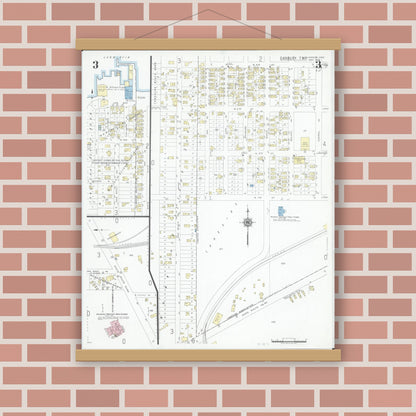 Old map wall art mockup — magnetic wood frame on brick wall — Sanborn Fire Insurance Map from Lakeside, Ottawa County, Ohio (1946), Sheet #0003