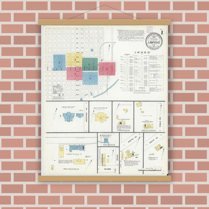 Old map wall art mockup — magnetic wood frame on brick wall — Sanborn Fire Insurance Map from Lampasas, Lampasas County, Texas (1907) - Complete Map Set