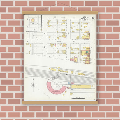 Old map wall art mockup — magnetic wood frame on brick wall — Sanborn Fire Insurance Map from Staples, Todd County, Minnesota (1899), Sheet #0003