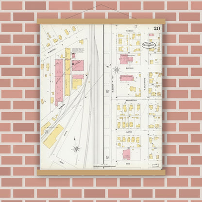 Old map wall art mockup — magnetic wood frame on brick wall — Sanborn Fire Insurance Map from Michigan City, La Porte County, Indiana (1899), Sheet #0020