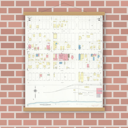 Old map wall art mockup — magnetic wood frame on brick wall — Sanborn Fire Insurance Map from Grafton, Jersey County, Illinois (1936), Sheet #0002
