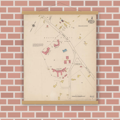 Old map wall art mockup — magnetic wood frame on brick wall — Sanborn Fire Insurance Map from Groton, Middlesex County, Massachusetts (1921), Sheet #0004