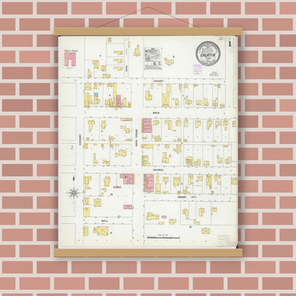 Old map wall art mockup — magnetic wood frame on brick wall — Sanborn Fire Insurance Map from Galatia, Saline County, Illinois (1902) - Complete Map Set