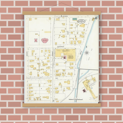 Old map wall art mockup — magnetic wood frame on brick wall — Sanborn Fire Insurance Map from Orange, Orange County, Texas (1904), Sheet #0006
