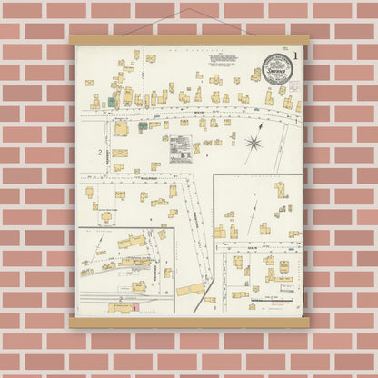 Old map wall art mockup — magnetic wood frame on brick wall — Sanborn Fire Insurance Map from Smyrna, Chenango County, New York (1906) - Complete Map Set