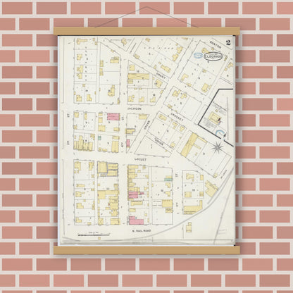 Old map wall art mockup — magnetic wood frame on brick wall — Sanborn Fire Insurance Map from Eldorado, Saline County, Illinois (1894), Sheet #0002