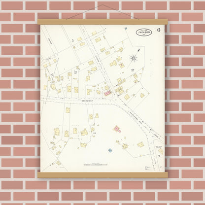 Old map wall art mockup — magnetic wood frame on brick wall — Sanborn Fire Insurance Map from Jackson, Amador County, California (1898), Sheet #0006