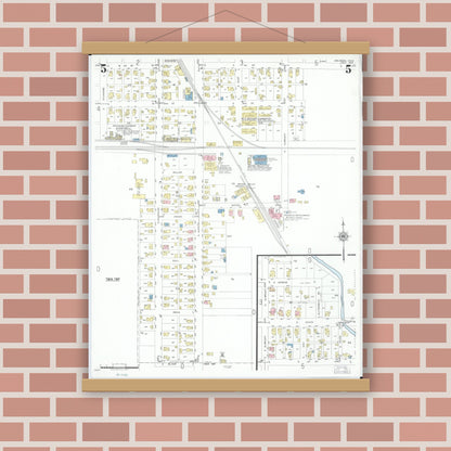 Old map wall art mockup — magnetic wood frame on brick wall — Sanborn Fire Insurance Map from Arcanum, Darke County, Ohio (1951), Sheet #0005