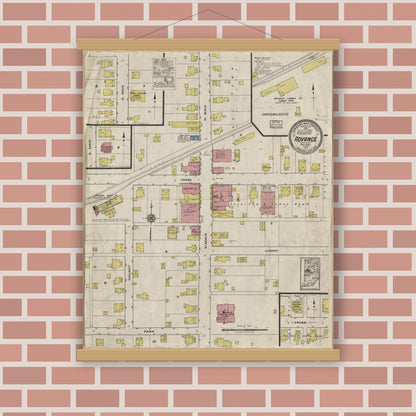 Old map wall art mockup — magnetic wood frame on brick wall — Sanborn Fire Insurance Map from Advance, Boone County, Indiana (1919) - Complete Map Set