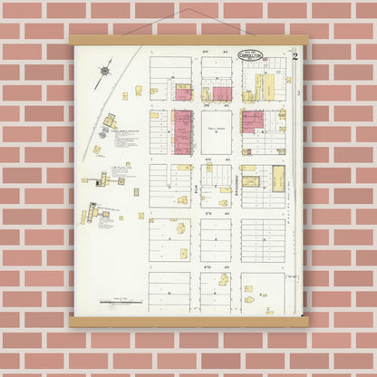 Old map wall art mockup — magnetic wood frame on brick wall — Sanborn Fire Insurance Map from Carrollton, Dallas County, Texas (1921), Sheet #0002