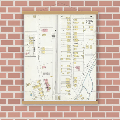 Old map wall art mockup — magnetic wood frame on brick wall — Sanborn Fire Insurance Map from Alliance, Northampton County, Pennsylvania (1904), Sheet #0007