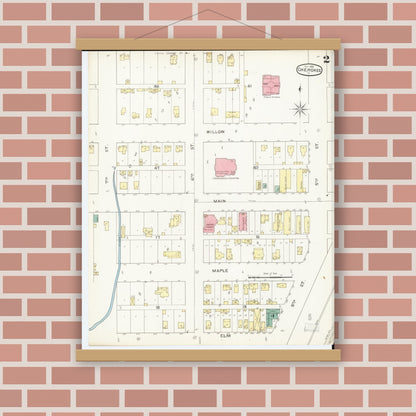 Old map wall art mockup — magnetic wood frame on brick wall — Sanborn Fire Insurance Map from Cherokee, Cherokee County, Iowa (1893), Sheet #0002