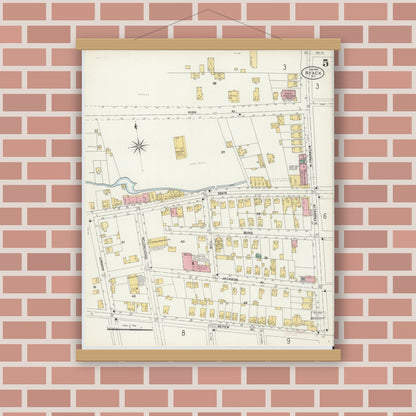 Old map wall art mockup — magnetic wood frame on brick wall — Sanborn Fire Insurance Map from Nyack, Rockland County, New York. (1903), Sheet #0005