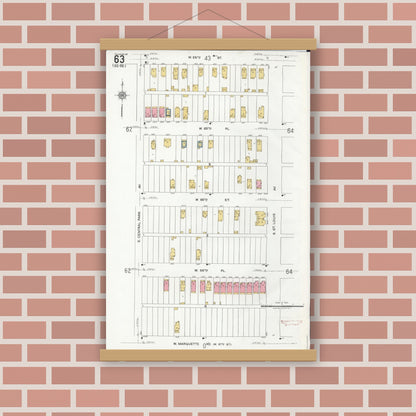 Old map wall art mockup — magnetic wood frame on brick wall — Sanborn Fire Insurance Map from Chicago, Cook County, Illinois (1920), Sheet #0063
