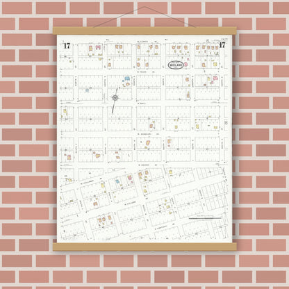 Old map wall art mockup — magnetic wood frame on brick wall — Sanborn Fire Insurance Map from Midland, Midland County, Texas (1929), Sheet #0017