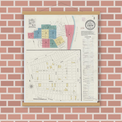Old map wall art mockup — magnetic wood frame on brick wall — Sanborn Fire Insurance Map from Clairton, Allegheny County, Pennsylvania (1907) - Complete Map Set