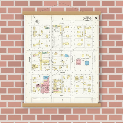 Old map wall art mockup — magnetic wood frame on brick wall — Sanborn Fire Insurance Map from Charles City, Floyd County, Iowa (1897), Sheet #0003