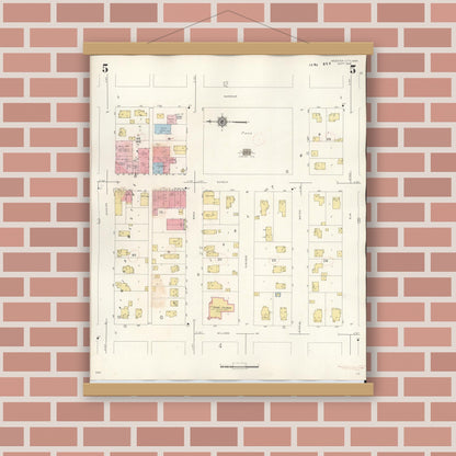 Old map wall art mockup — magnetic wood frame on brick wall — Sanborn Fire Insurance Map from Webster City, Hamilton County, Iowa (1950), Sheet #0005