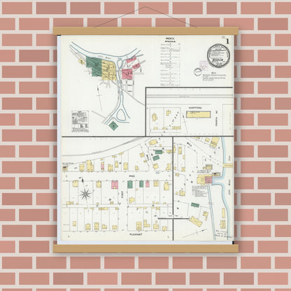 Old map wall art mockup — magnetic wood frame on brick wall — Sanborn Fire Insurance Map from Morrow, Warren County, Ohio (1901), Sheet #0001