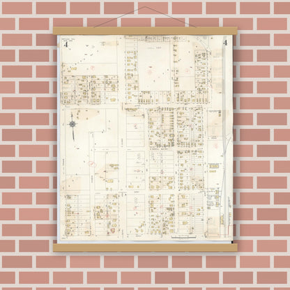 Old map wall art mockup — magnetic wood frame on brick wall — Sanborn Fire Insurance Map from Refugio, Refugio County, Texas (1942), Sheet #0004