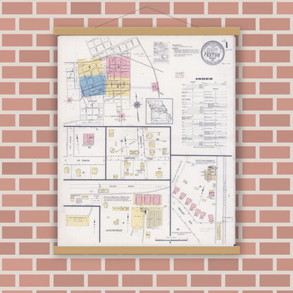 Old map wall art mockup — magnetic wood frame on brick wall — Sanborn Fire Insurance Map from Festus, Jefferson County, Missouri (1915) - Complete Map Set