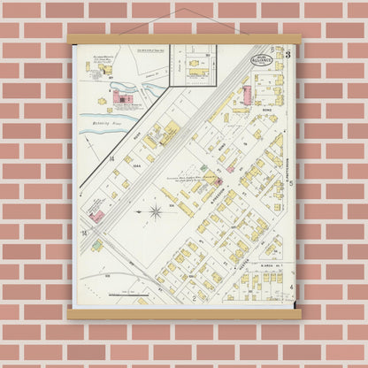 Old map wall art mockup — magnetic wood frame on brick wall — Sanborn Fire Insurance Map from Alliance, Stark County, Ohio (1898), Sheet #0003