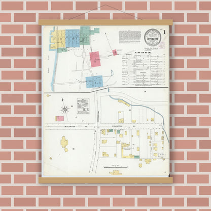 Old map wall art mockup — magnetic wood frame on brick wall — Sanborn Fire Insurance Map from Irvington, Westchester County, New York (1905) - Complete Map Set