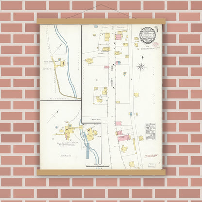 Old map wall art mockup — magnetic wood frame on brick wall — Sanborn Fire Insurance Map from Copperopolis, Calaveras County, California (1895), Sheet #0001