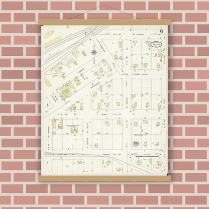Old map wall art mockup — magnetic wood frame on brick wall — Sanborn Fire Insurance Map from Galva, Henry County, Illinois (1913), Sheet #0006