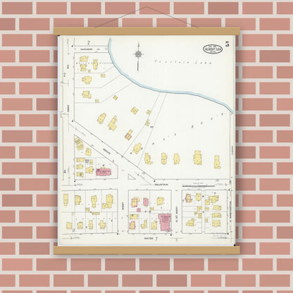Old map wall art mockup — magnetic wood frame on brick wall — Sanborn Fire Insurance Map from Albert Lea, Freeborn County, Minnesota (1918), Sheet #0005
