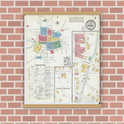 Old map wall art mockup — magnetic wood frame on brick wall — Sanborn Fire Insurance Map from Ashland, Ashland County, Ohio (1904) - Complete Map Set
