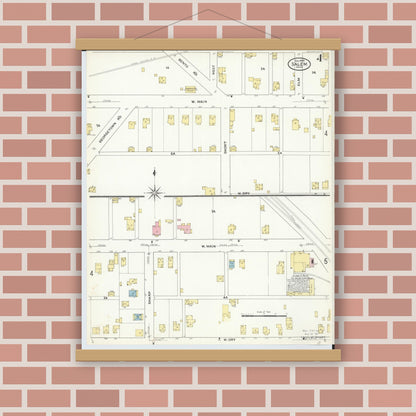 Old map wall art mockup — magnetic wood frame on brick wall — Sanborn Fire Insurance Map from Salem, Columbiana County, Ohio (1909), Sheet #0004