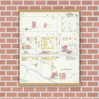 Old map wall art mockup — magnetic wood frame on brick wall — Sanborn Fire Insurance Map from Jefferson, Jefferson County, Wisconsin (1909), Sheet #0004